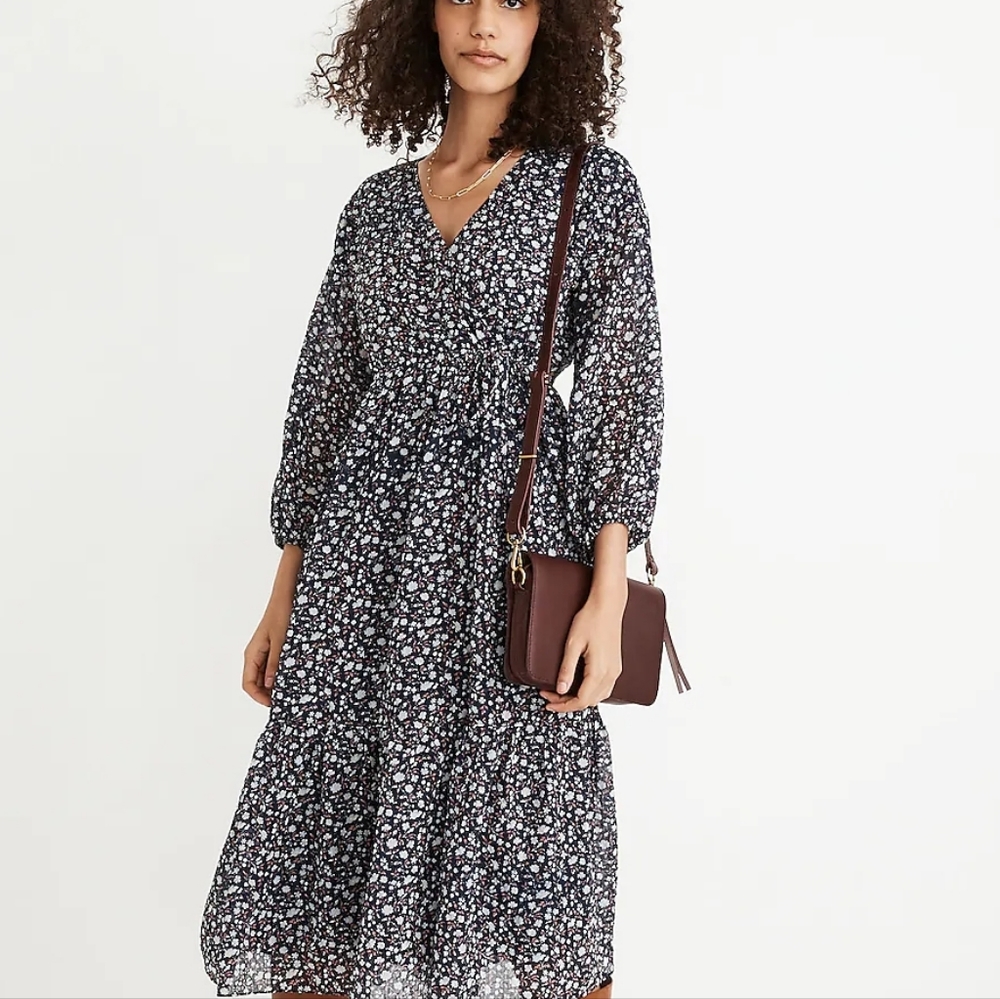 Madewell Floral Tie-Waist Midi Dress in Harvest Vine Size Large